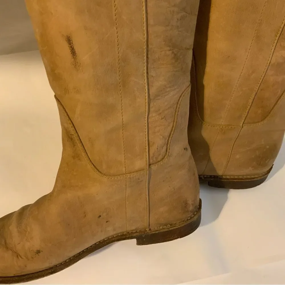 Frye Riding Boots Leather distressed Knee High Round Toe Brown US 6
